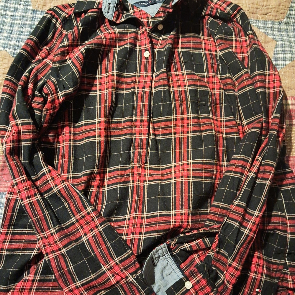 Tommy Hilfiger Red and Black Plaid Button Down Shirt